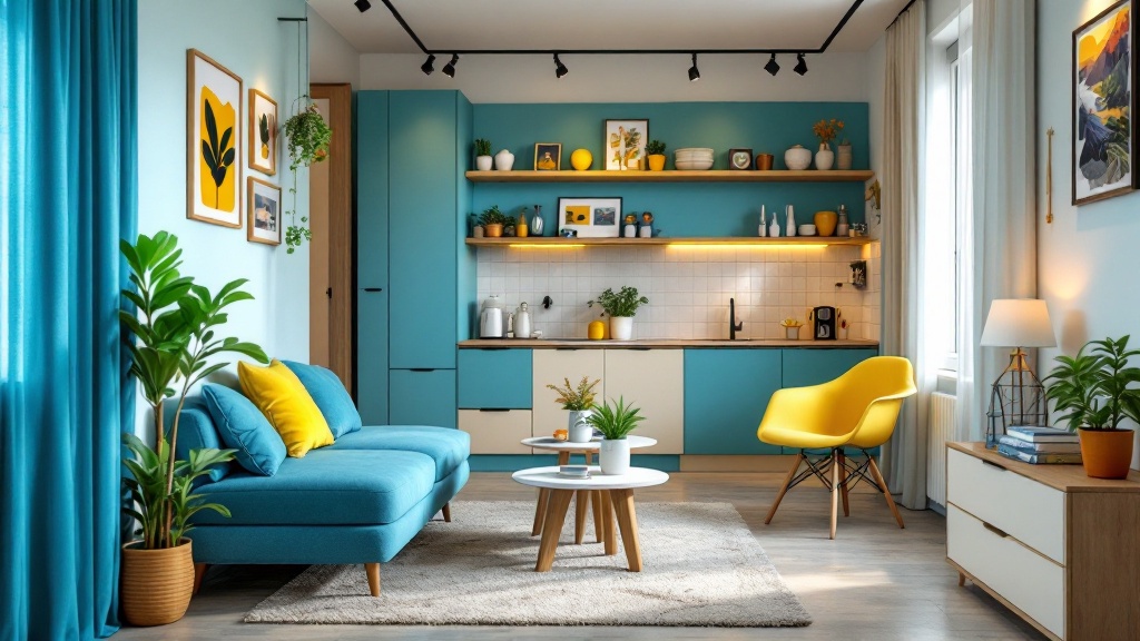 Kleine Wohnung mit multifunktionalen Möbeln und heller Farbgestaltung
