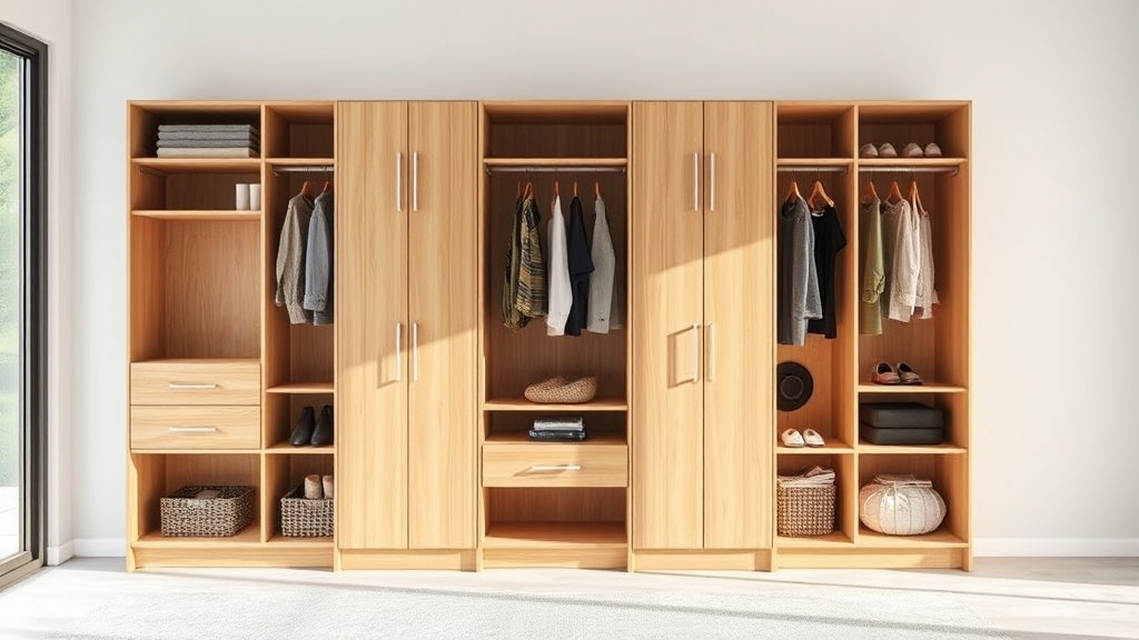 Modulares Garderobensystem mit Kleiderstange und Regalen