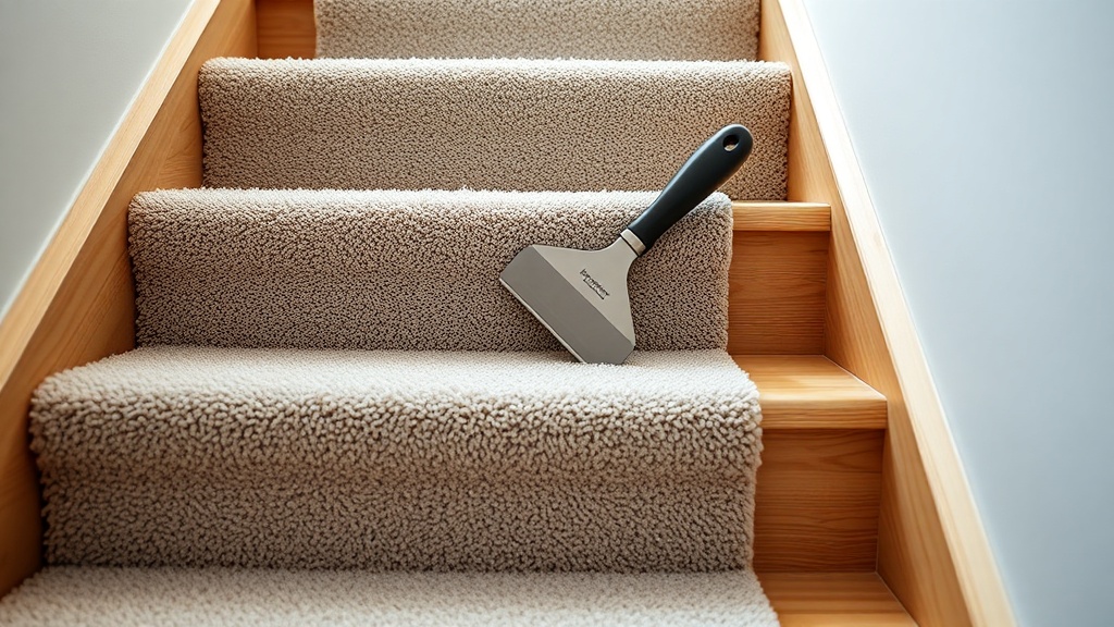 Arbeitsschritte: Teppich von Treppe entfernen mit Spachtel